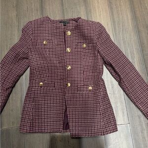Ann Taylor Burgundy Tweed Blazer with Gold Buttons